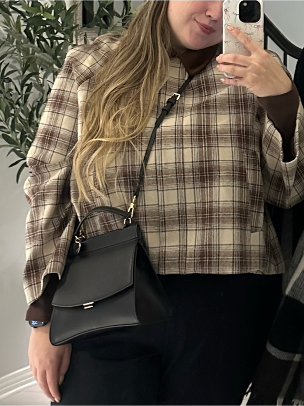 Zara Cream & Brown Plaid Shirt Jacket with Brown Collar - Picture 3 of 3